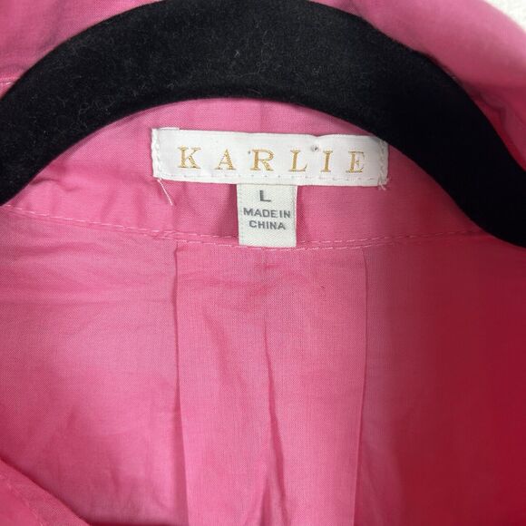 KARLIE RUFFLE Colorblock 1/2 Sleeve Top Pink Orange Blouse Women's Size Large - Picture 5 of 9